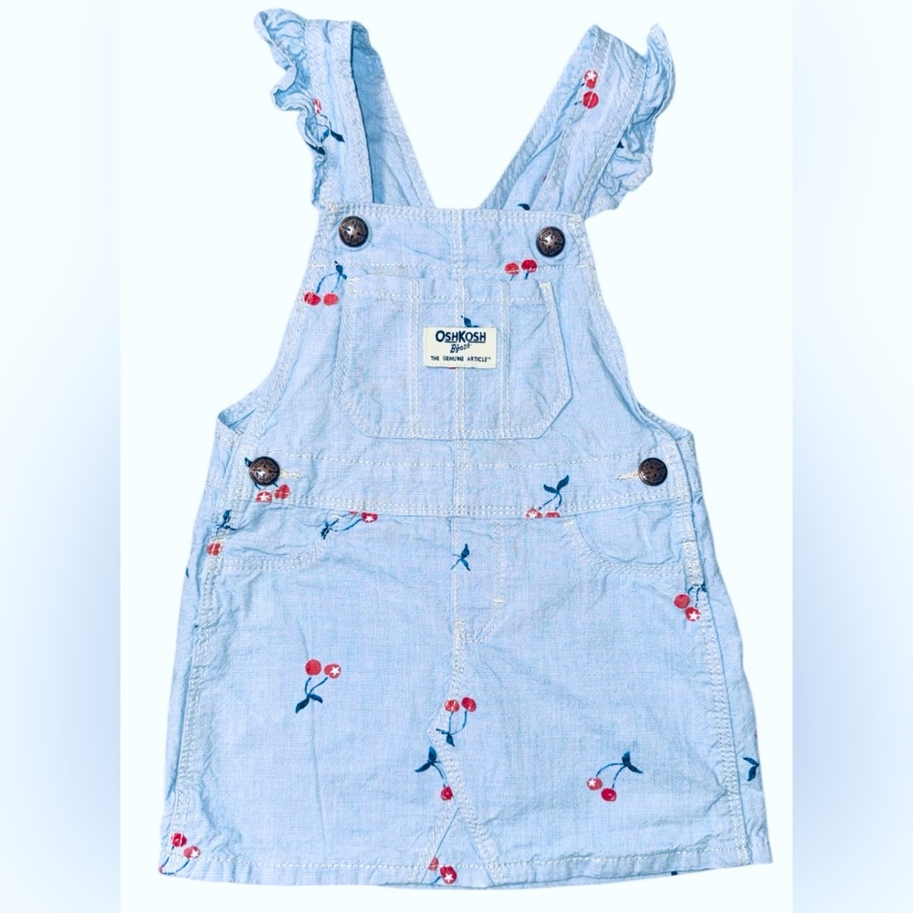 OshKosh B'gosh Blue Cherry Print Overalls jumper dress 18 months